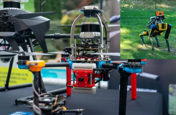 AXIS dron Fly4future a robotický pes Spot