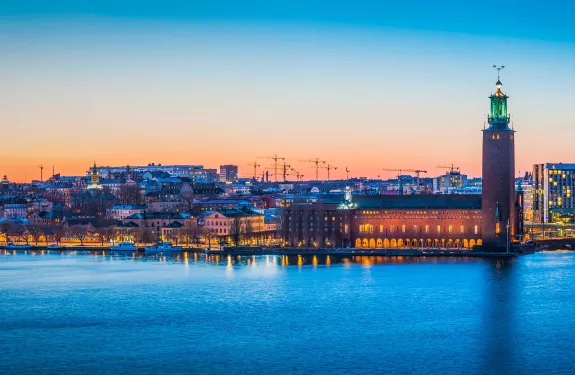 Stockholm city panorama harbour sunset