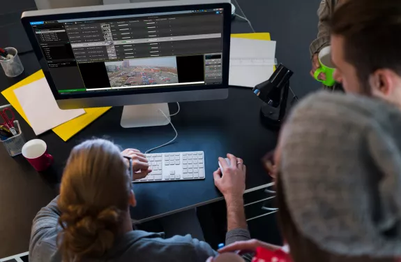 Aerial photo of desk and computer