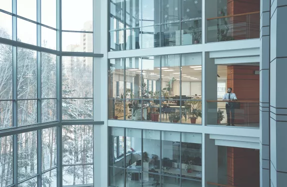 Glass atrium office building