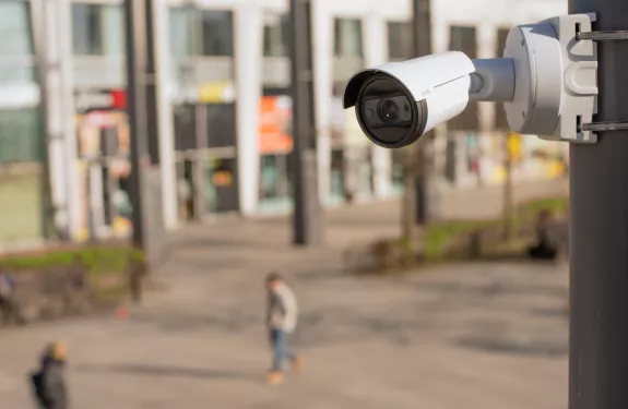 Camera in a city square