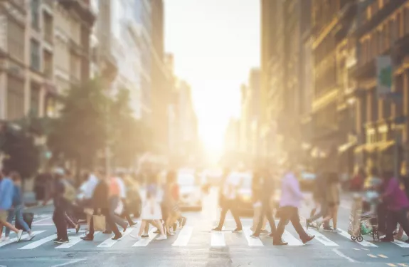 People crossing crosswalk