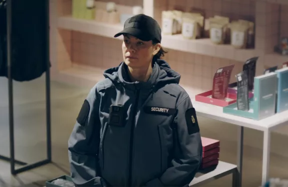 Woman with body worn camera