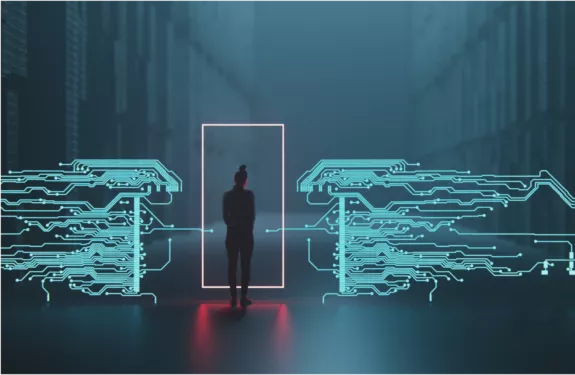 Woman in a tech door