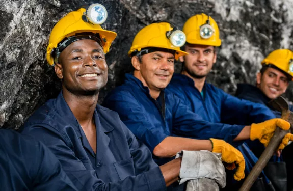 Miners with hard hats