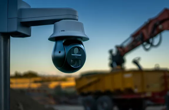 Un'AXIS Q6411-LE Bispectral PTZ Camera in un cantiere edile