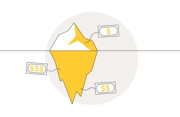 Illustration of an iceberg visualizing the hidden cost in a security system's lifespan