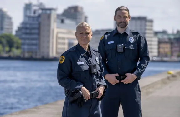 Police officers wearing body worn cameras
