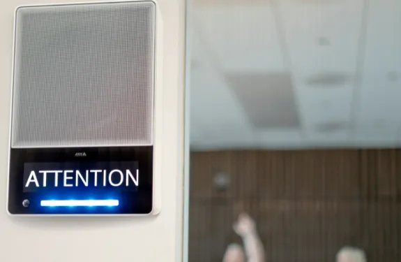Public address system in school hallway.