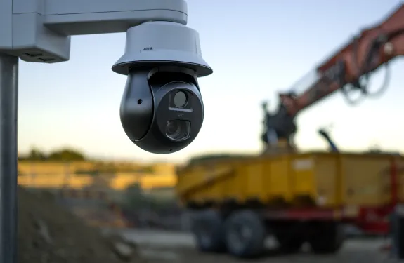 Mobile surveillance trailer installed at a construction site