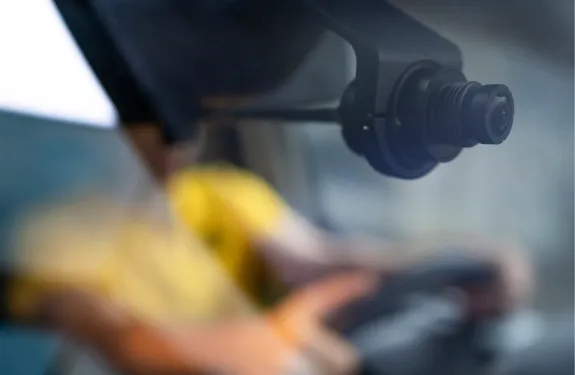 A police dash cam mounted in a car
