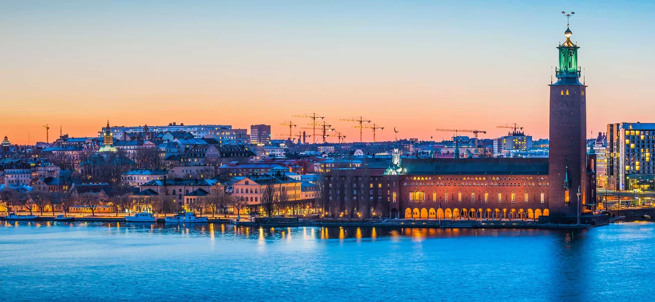 Stockholm city panorama harbour sunset
