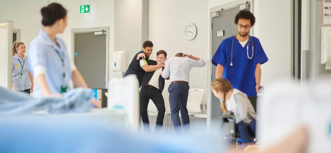 Hospital scene violence restraint