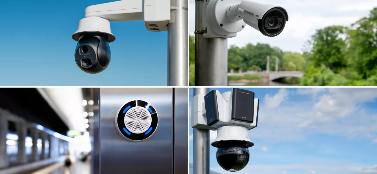 Grid showing four of the new products released by Axis Communications. 