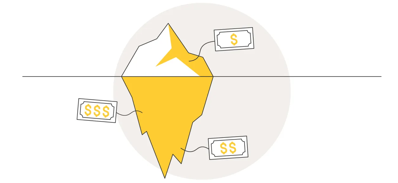 Illustration of an iceberg visualizing the hidden cost in a security system's lifespan