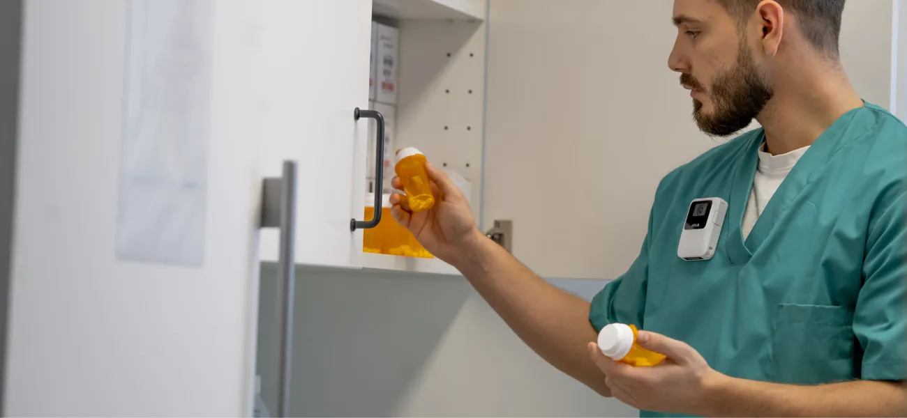 Healthcare worker wearing a body worn camera