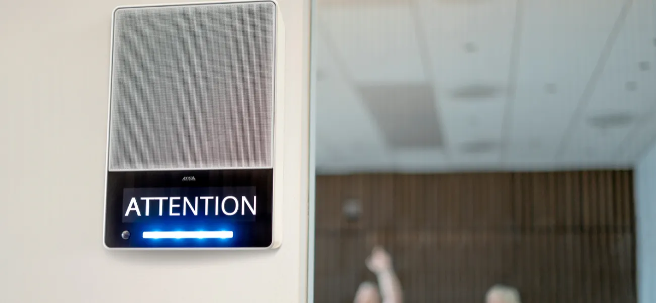 Public address system in school hallway.