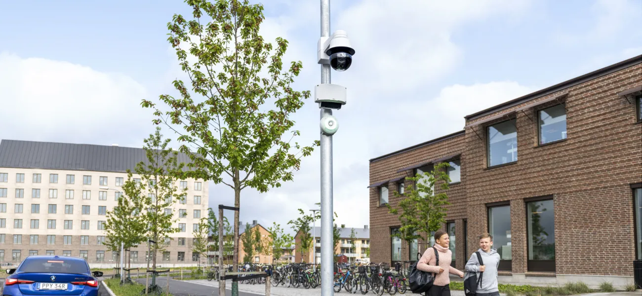 School security system overlooking a school yard.