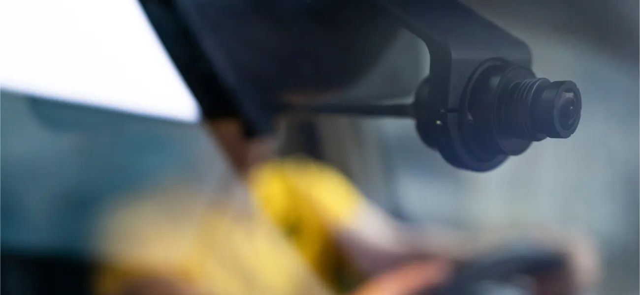 A police dash cam mounted in a car