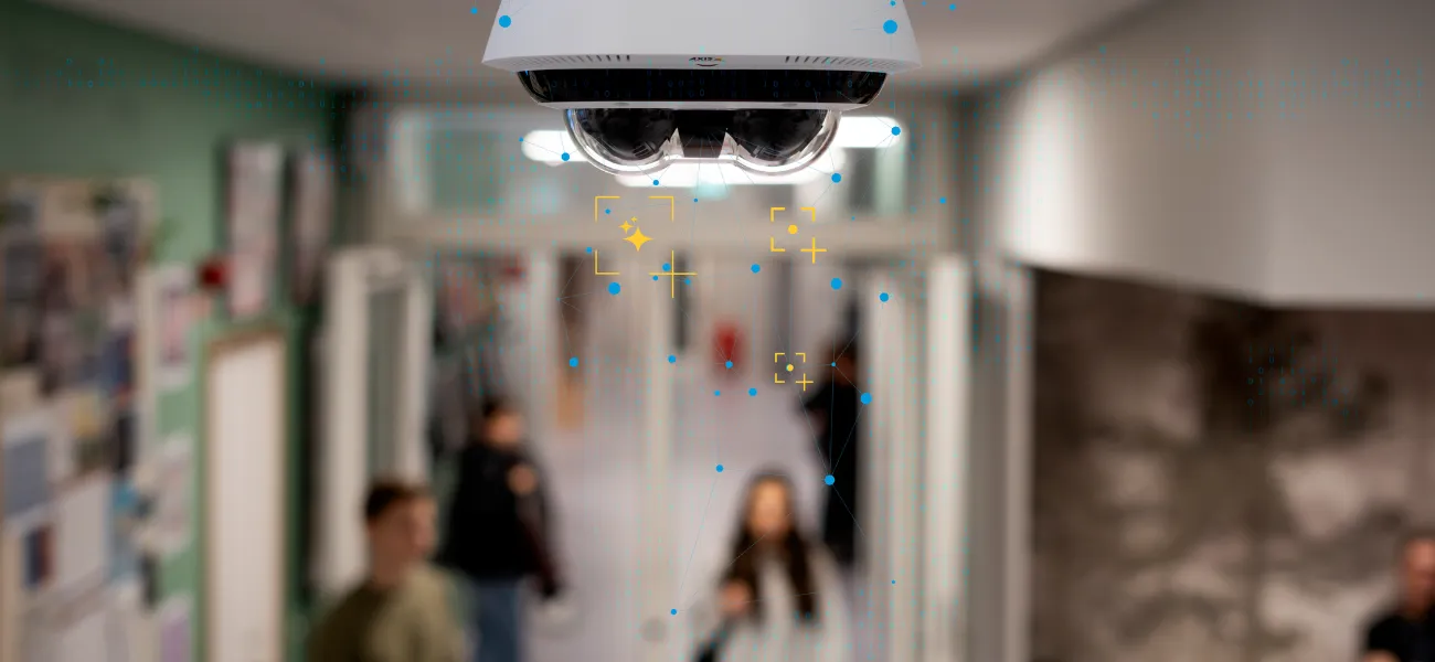 A camera surveys a school hallway