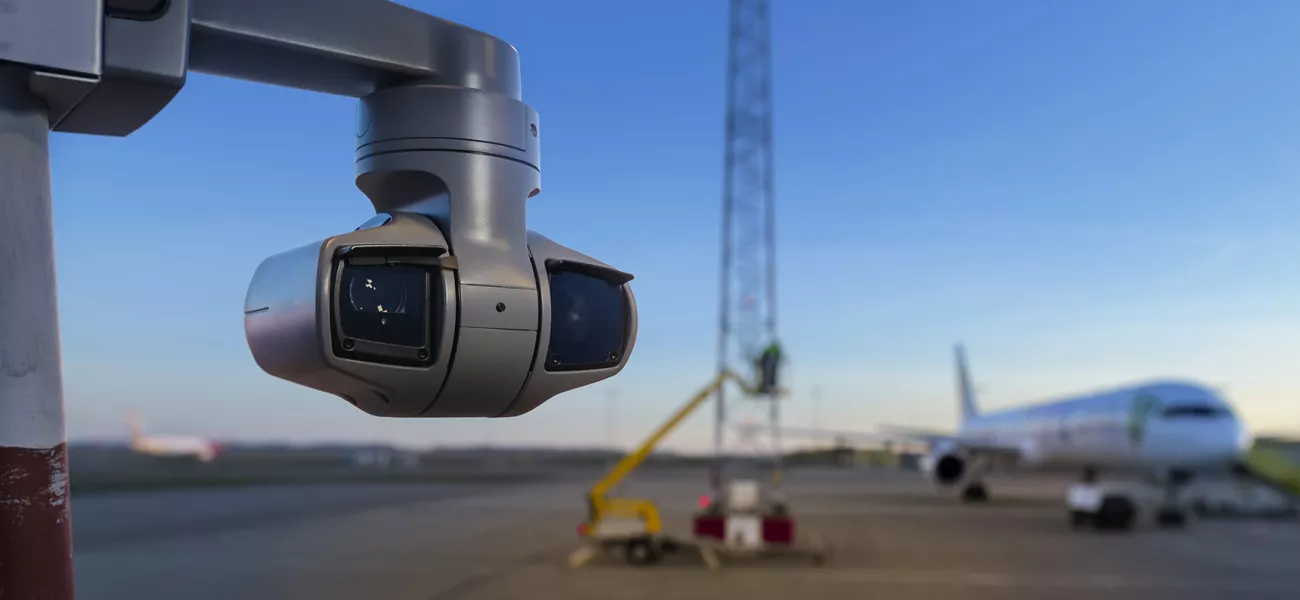 AXIS Q6215-LE mounted on a pole on an airport