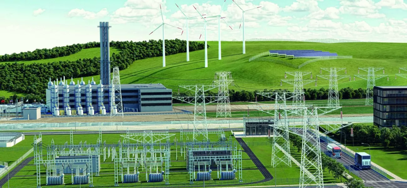 Umspannwerk als Teil eines Energieversorgungsnetzes.