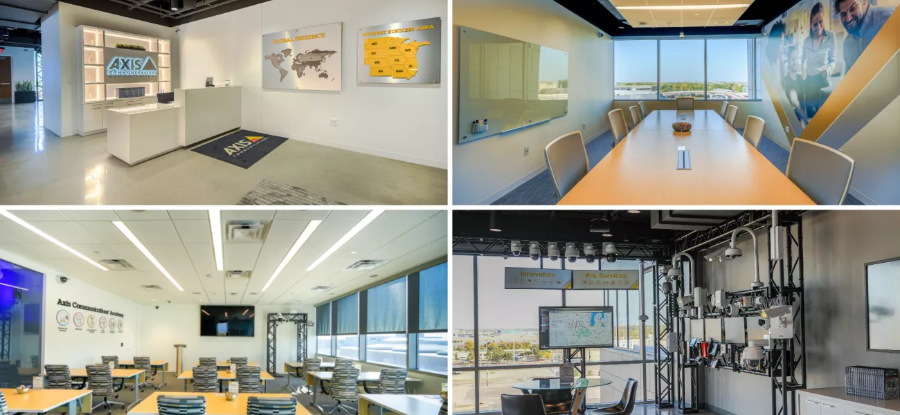 Th Axis Experience Center in Minnesota is located at The Offices @ MOA which adjoins the world-famous Mall of America® at 2131 Lindau Lane, STE 620, Bloomington, MN 55425 and it features a state-of-the-art Solutions Lab to showcase Axis Communications’ latest products and solutions for local partners and customers.
