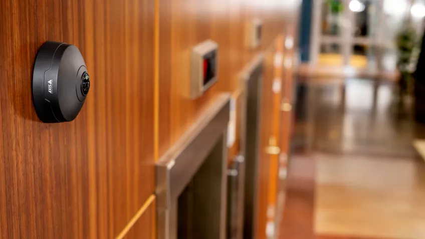 AXIS M4327-P mounted by a hotel elevator