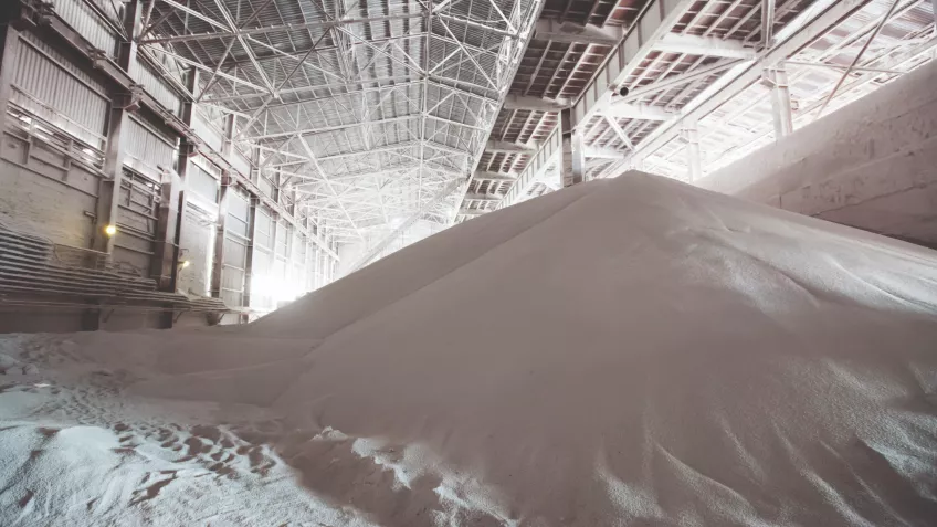 white fertilizer pile warehouse