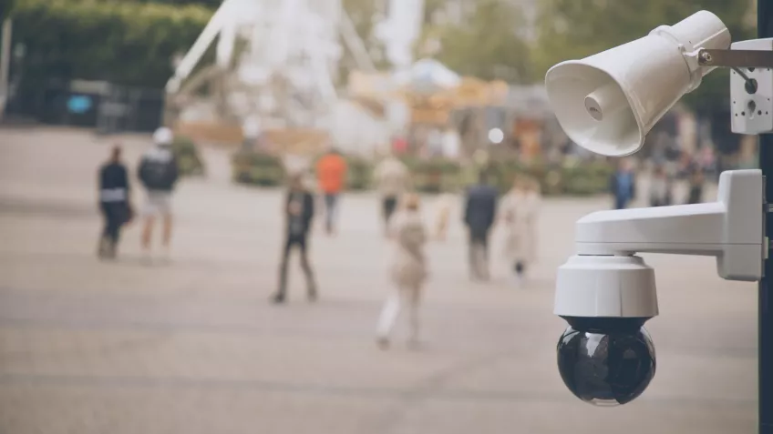 Camera in a city square