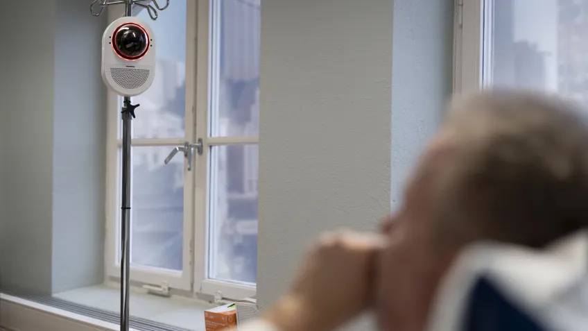A camera monitoring a patient remotely