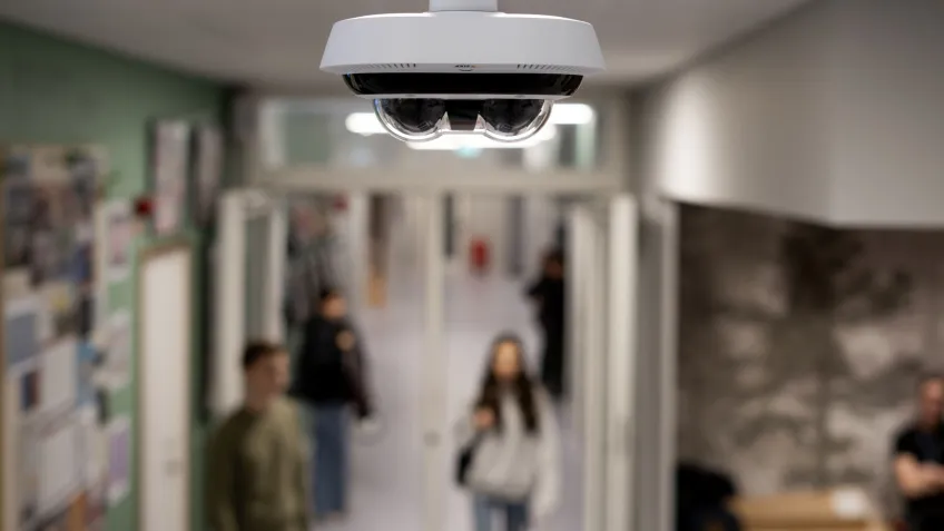 Camera installed in a school hallway to ensure safety for student in the event of a school lockdown