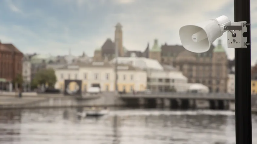 An outdoor PA system installed in a city