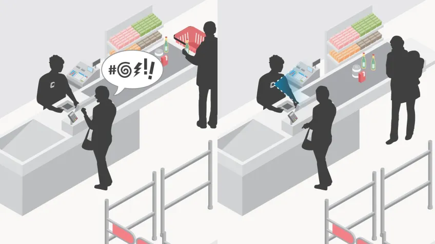 Illustration showing how retail body cameras can help with deterrence