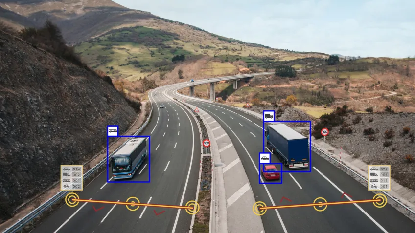 Video analytic overlay showing how many vehicles have passed a pre-defined line