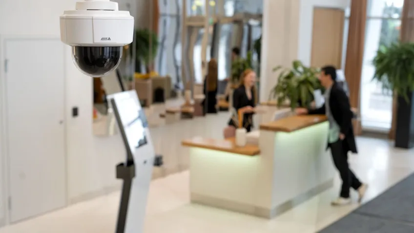 Network camera overseeing a hotel lobby