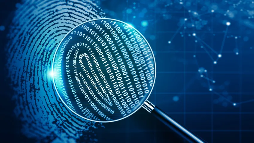 Conceptual image of a fingerprint as a binary code in a biometric access control system