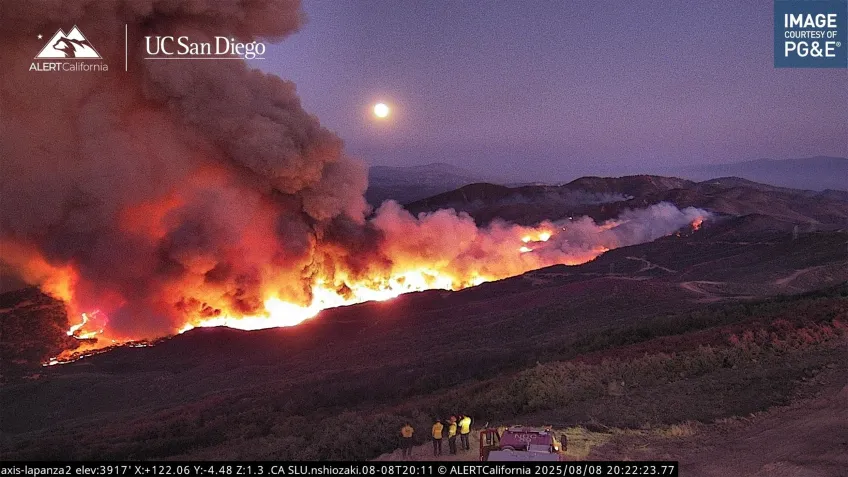 Forest fire detected by ALERTCalefornia cameras from Axis Communications