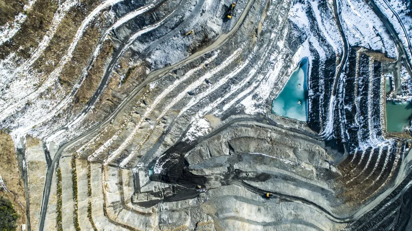 Aerial view over a sustainable mine site