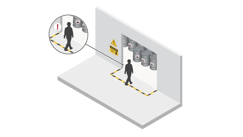 Illustration of mining analytics detecting presence in a restricted area