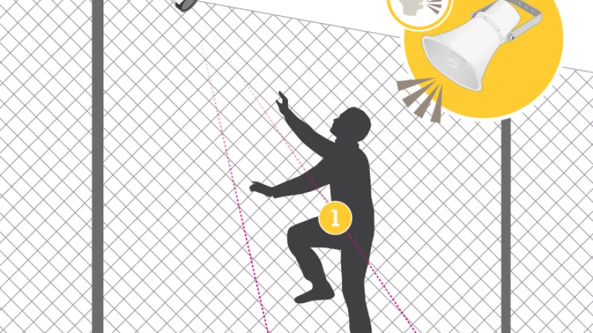 Indringer probeert over een hek te klimmen