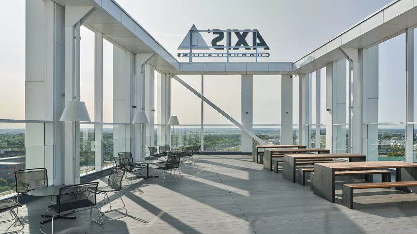 The outdoor terrace on the tenth floor – with a magnificent view of the city of Lund.