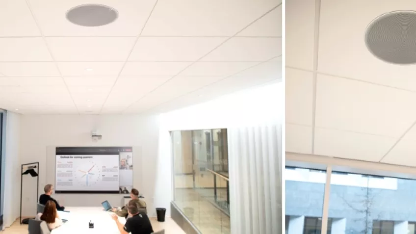 Stropní IP reproduktory AXIS C1210-E (velký) a AXIS C1211-E (malý) nabízejí flexibilní diskrétní instalaci do podhledu a dodávají se s integrovaným softwarem pro správu zvuku.