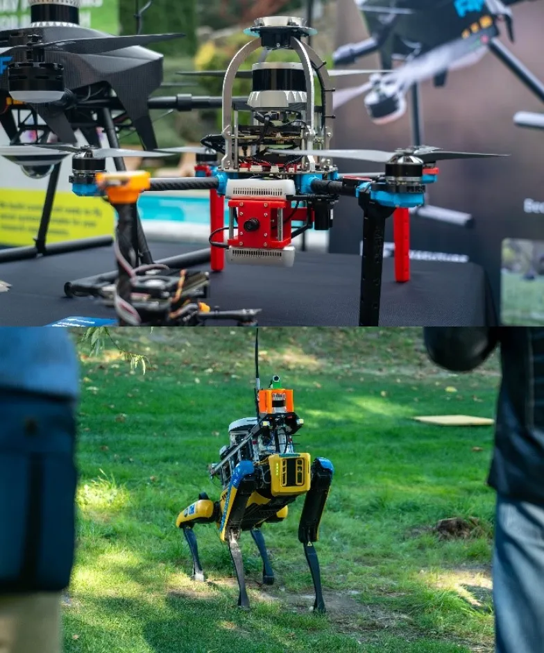 Dron Fly4future a robotický pes Spot