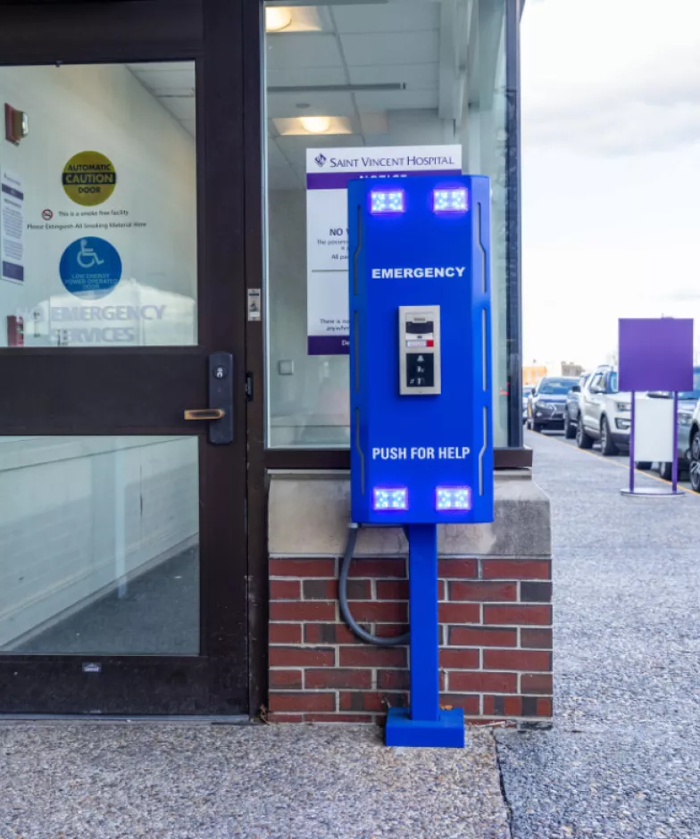 New emergency call box outside entrance to St Vincent's Hostpital