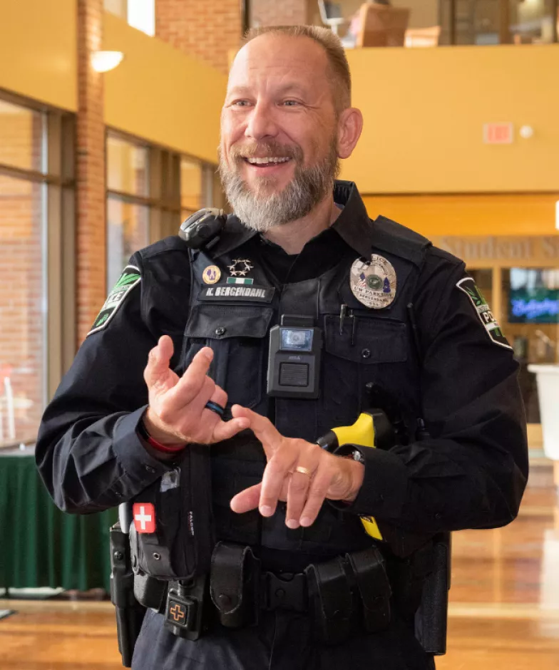 Police officer wearing body worn camera